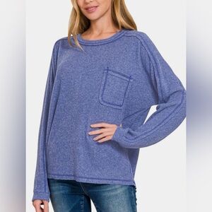 New Zenana Ribbed Hacci Sweater Top | Super Soft Cozy Knit | S/M | Marlin